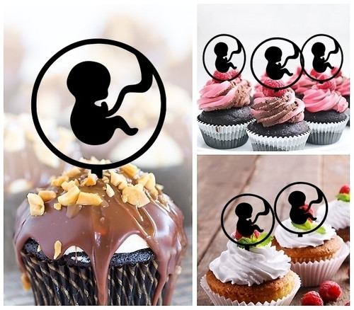 TA0447 Baby Embryo Pregnant Love and Baby Silhouette Party Wedding Birthday Acrylic Cupcake Toppers Decor 10 pcs