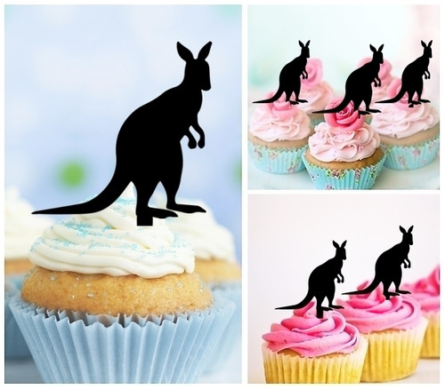 TA0478 Kangaroo Australia Silhouette Party Wedding Birthday Acrylic Cupcake Toppers Decor 10 pcs