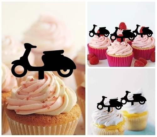 TA0496 Scooter Silhouette Party Wedding Birthday Acrylic Cupcake Toppers Decor 10 pcs
