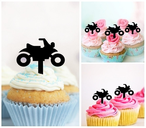 TA0515 ATV Motorcycle Silhouette Party Wedding Birthday Acrylic Cupcake Toppers Decor 10 pcs
