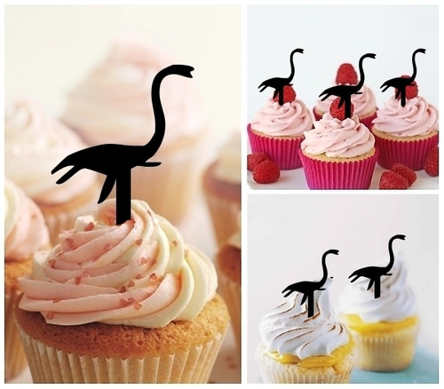 TA0526 Brachiosaurus Dinosaur Jurassic Silhouette Party Wedding Birthday Acrylic Cupcake Toppers Decor 10 pcs