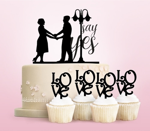 TC0002 Say Yes Wedding Marriage Couple Party Wedding Birthday Acrylic Cake Topper Cupcake Toppers Decor Set 11 pcs