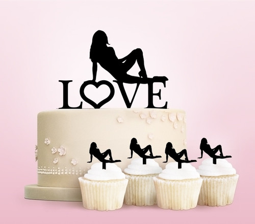 TC0005 Love Sexy Girl Party Wedding Birthday Acrylic Cake Topper Cupcake Toppers Decor Set 11 pcs