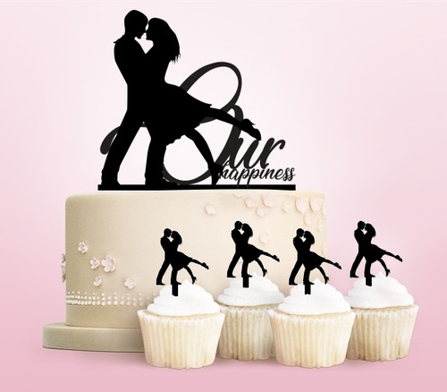 TC0036 Our Happiness Party Wedding Birthday Acrylic Cake Topper Cupcake Toppers Decor Set 11 pcs