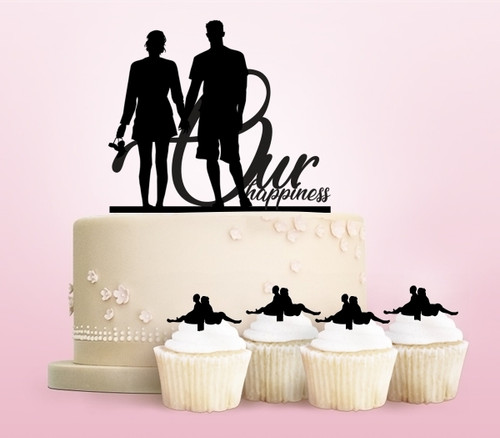 TC0048 Our Happiness Party Wedding Birthday Acrylic Cake Topper Cupcake Toppers Decor Set 11 pcs