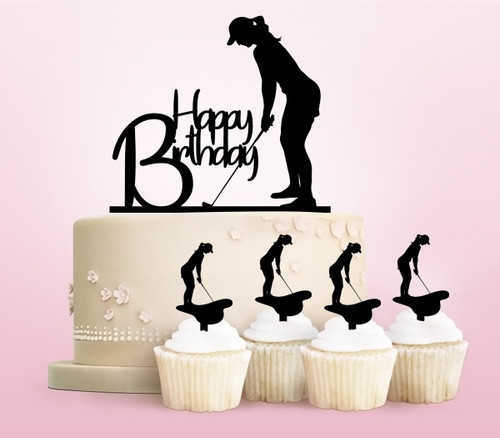 TC0069 Happy Birthday Golf Putt Party Wedding Birthday Acrylic Cake Topper Cupcake Toppers Decor Set 11 pcs