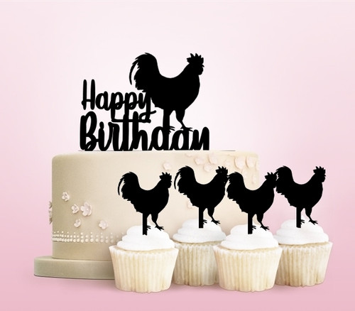 TC0072 Happy Birthday Rooster Party Wedding Birthday Acrylic Cake Topper Cupcake Toppers Decor Set 11 pcs