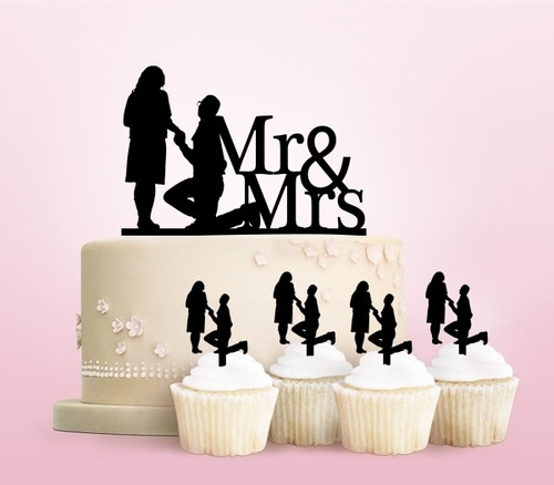 TC0080 Mr and Mrs Romantic Propose Party Wedding Birthday Acrylic Cake Topper Cupcake Toppers Decor Set 11 pcs