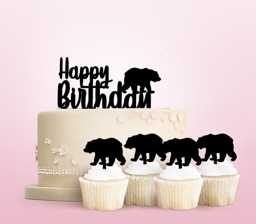 TC0083 Happy Birthday Polar Bear Party Wedding Birthday Acrylic Cake Topper Cupcake Toppers Decor Set 11 pcs