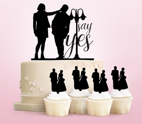 TC0085 Say Yes Love Couple Party Wedding Birthday Acrylic Cake Topper Cupcake Toppers Decor Set 11 pcs