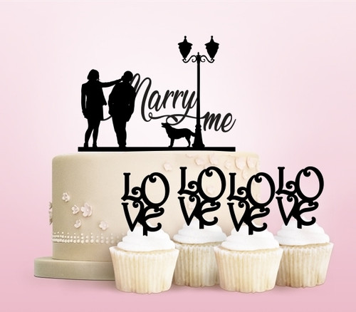 TC0087 Marry Me Marriage Proposal Romantic Party Wedding Birthday Acrylic Cake Topper Cupcake Toppers Decor Set 11 pcs