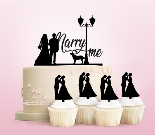 TC0097 Marry Me Party Wedding Birthday Acrylic Cake Topper Cupcake Toppers Decor Set 11 pcs