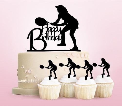 TC0099 Happy Birthday Tennis Party Wedding Birthday Acrylic Cake Topper Cupcake Toppers Decor Set 11 pcs