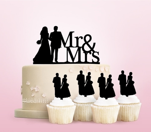 TC0100 Mr and Mrs Marry Bride and Groom Party Wedding Birthday Acrylic Cake Topper Cupcake Toppers Decor Set 11 pcs