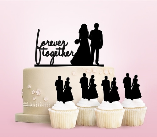 TC0102 Forever Together Marry Bride and Groom Party Wedding Birthday Acrylic Cake Topper Cupcake Toppers Decor Set 11 pcs