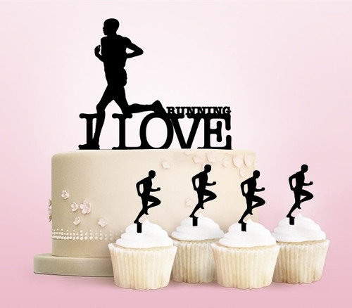 TC0104 I Love Running Party Wedding Birthday Acrylic Cake Topper Cupcake Toppers Decor Set 11 pcs