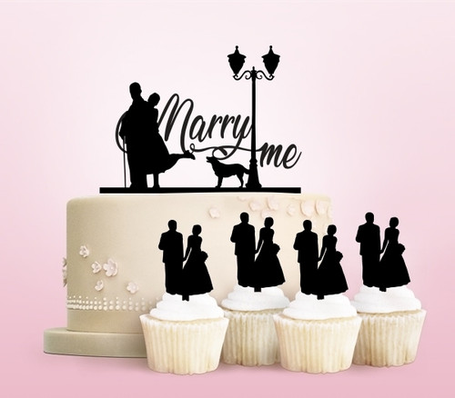 TC0107 Marry Me Sweetheart Party Wedding Birthday Acrylic Cake Topper Cupcake Toppers Decor Set 11 pcs