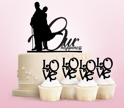 TC0108 Our Happiness Party Wedding Birthday Acrylic Cake Topper Cupcake Toppers Decor Set 11 pcs