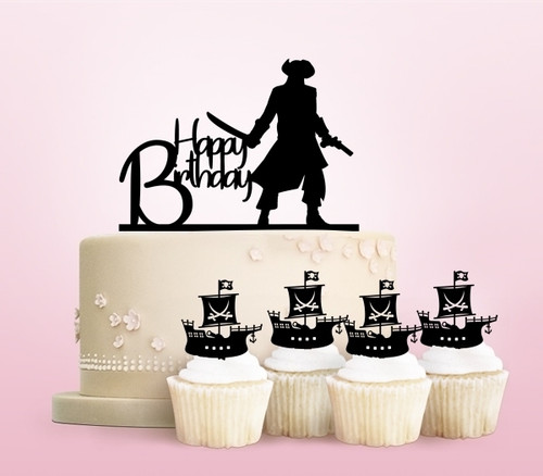 TC0109 Happy Birthday Pirate Party Wedding Birthday Acrylic Cake Topper Cupcake Toppers Decor Set 11 pcs