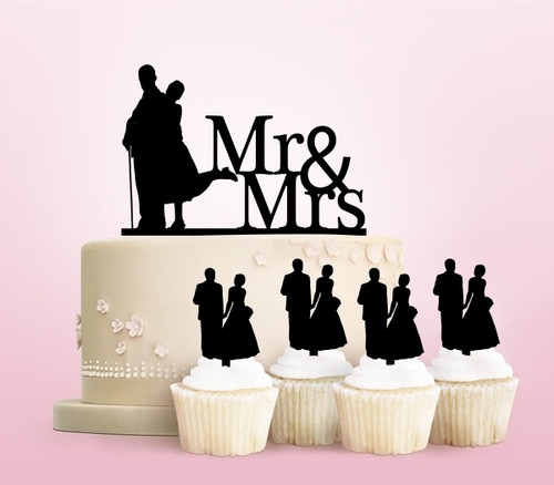 TC0110 Mr and Mrs Party Wedding Birthday Acrylic Cake Topper Cupcake Toppers Decor Set 11 pcs