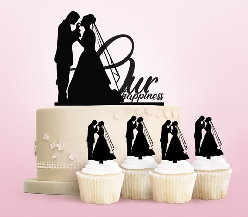 TC0117 Our Happiness Marry Party Wedding Birthday Acrylic Cake Topper Cupcake Toppers Decor Set 11 pcs