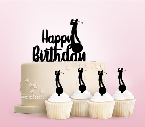 TC0122 Happy Birthday Golf Party Wedding Birthday Acrylic Cake Topper Cupcake Toppers Decor Set 11 pcs
