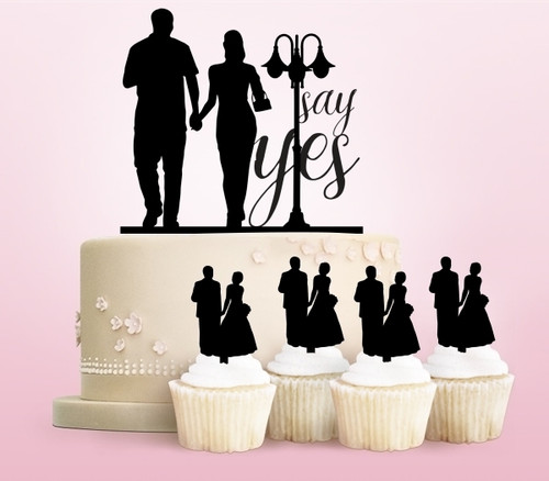 TC0124 Say Yes Marriage Couple Party Wedding Birthday Acrylic Cake Topper Cupcake Toppers Decor Set 11 pcs