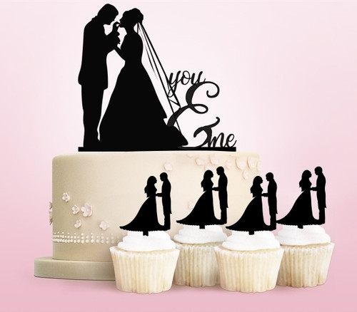 TC0125 You and Me Marriage Couple Party Wedding Birthday Acrylic Cake Topper Cupcake Toppers Decor Set 11 pcs