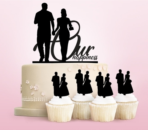 TC0127 Our Happiness Party Wedding Birthday Acrylic Cake Topper Cupcake Toppers Decor Set 11 pcs