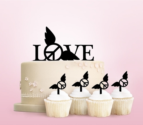 TC0134 Love Peace Wings Party Wedding Birthday Acrylic Cake Topper Cupcake Toppers Decor Set 11 pcs