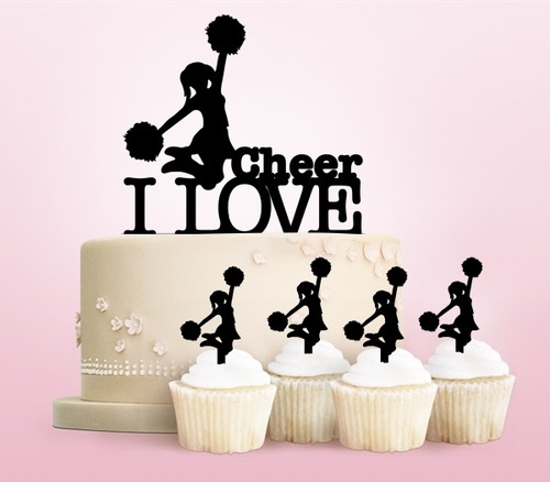 TC0135 I Lovr Cheer Cheerleader Party Wedding Birthday Acrylic Cake Topper Cupcake Toppers Decor Set 11 pcs