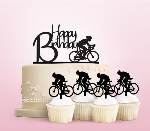 TC0140 Happy Birthday Bicycle Sport Party Wedding Birthday Acrylic Cake Topper Cupcake Toppers Decor Set 11 pcs
