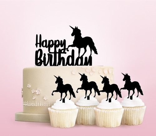 TC0143 Happy Birthday Unicorn Party Wedding Birthday Acrylic Cake Topper Cupcake Toppers Decor Set 11 pcs