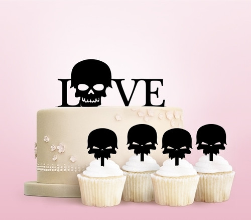TC0144 Love Skull Party Wedding Birthday Acrylic Cake Topper Cupcake Toppers Decor Set 11 pcs