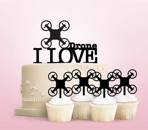 TC0151 I Love Drone Party Wedding Birthday Acrylic Cake Topper Cupcake Toppers Decor Set 11 pcs