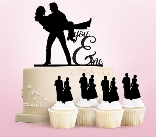 TC0155 You and Me Party Wedding Birthday Acrylic Cake Topper Cupcake Toppers Decor Set 11 pcs
