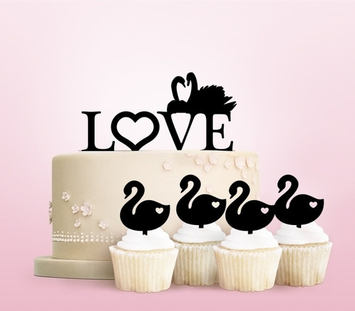 TC0159 Love Swan Party Wedding Birthday Acrylic Cake Topper Cupcake Toppers Decor Set 11 pcs