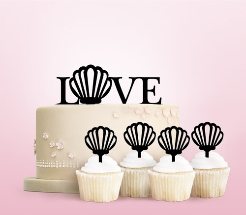 TC0175 Love Shell Party Wedding Birthday Acrylic Cake Topper Cupcake Toppers Decor Set 11 pcs