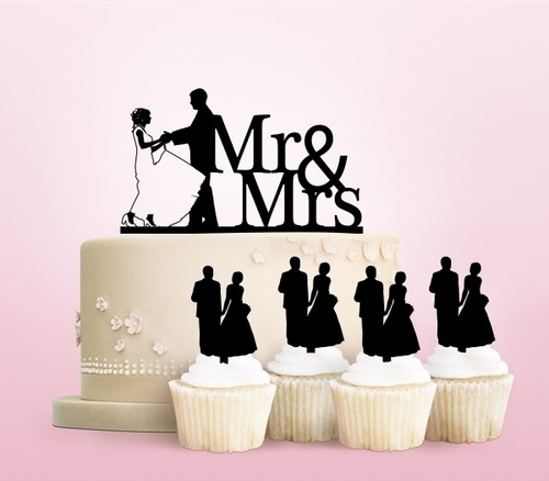 TC0176 Mr and Mrs Marry Party Wedding Birthday Acrylic Cake Topper Cupcake Toppers Decor Set 11 pcs