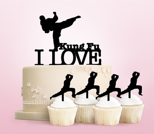 TC0179 I Love Karate Party Wedding Birthday Acrylic Cake Topper Cupcake Toppers Decor Set 11 pcs