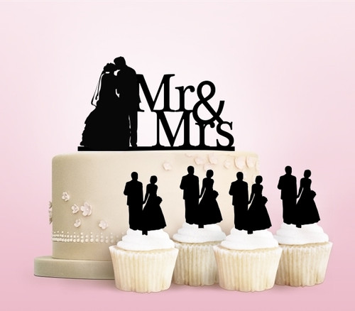 TC0188 Mr and Mrs Love Kiss Marry Party Wedding Birthday Acrylic Cake Topper Cupcake Toppers Decor Set 11 pcs