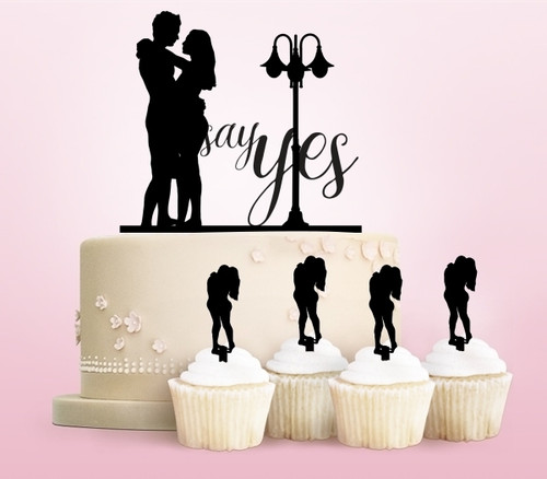 TC0193 Say Yes Marriage Proposal Romantic Party Wedding Birthday Acrylic Cake Topper Cupcake Toppers Decor Set 11 pcs