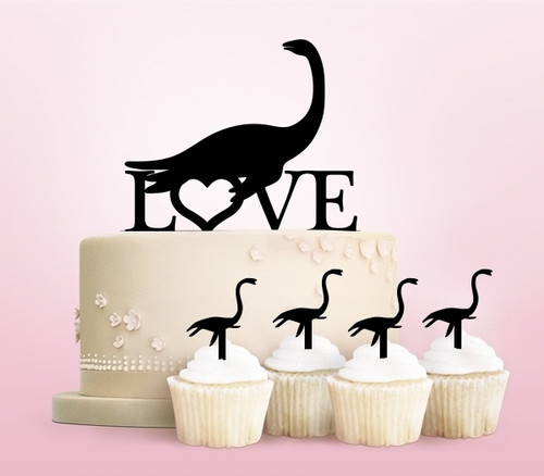 TC0196 Love Brachiosaurus Dinosaur Jurassic Party Wedding Birthday Acrylic Cake Topper Cupcake Toppers Decor Set 11 pcs
