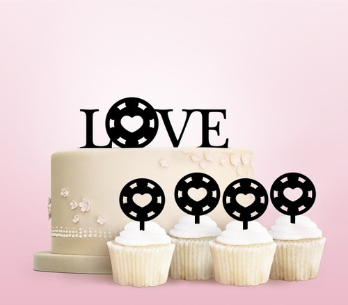TC0200 Love Casino Coin Party Wedding Birthday Acrylic Cake Topper Cupcake Toppers Decor Set 11 pcs