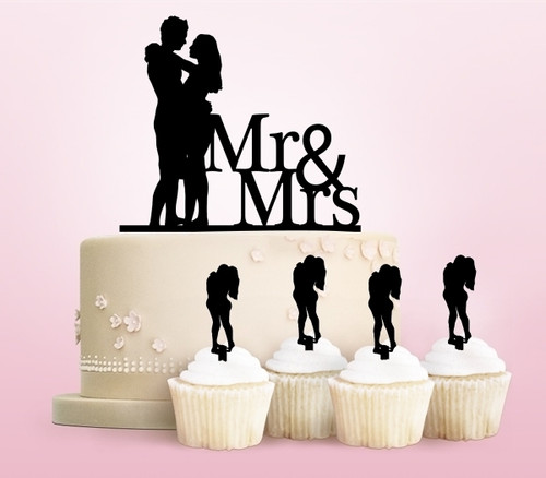 TC0201 Mr and Mrs Party Wedding Birthday Acrylic Cake Topper Cupcake Toppers Decor Set 11 pcs
