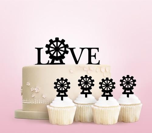 TC0202 Love Ferris Wheel Party Wedding Birthday Acrylic Cake Topper Cupcake Toppers Decor Set 11 pcs