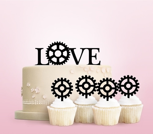 TC0208 Love Engine Gear Party Wedding Birthday Acrylic Cake Topper Cupcake Toppers Decor Set 11 pcs