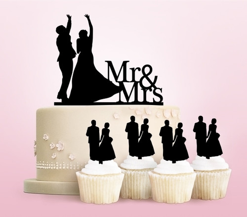 TC0213 Mr and Mrs Marry Party Wedding Birthday Acrylic Cake Topper Cupcake Toppers Decor Set 11 pcs