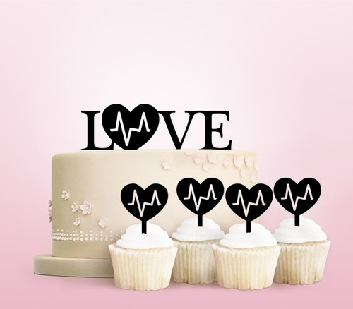 TC0216 Love Heart Party Wedding Birthday Acrylic Cake Topper Cupcake Toppers Decor Set 11 pcs