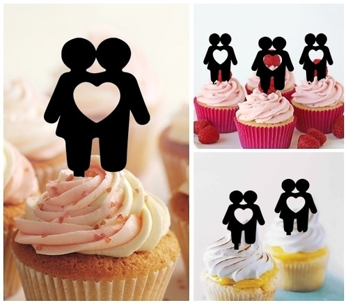 TA0700 Couple Love Heart Silhouette Party Wedding Birthday Acrylic Cupcake Toppers Decor 10 pcs